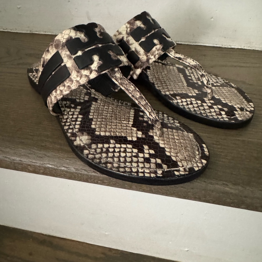 Tory Burch Brown Sandals Sleek Snakeskin Design